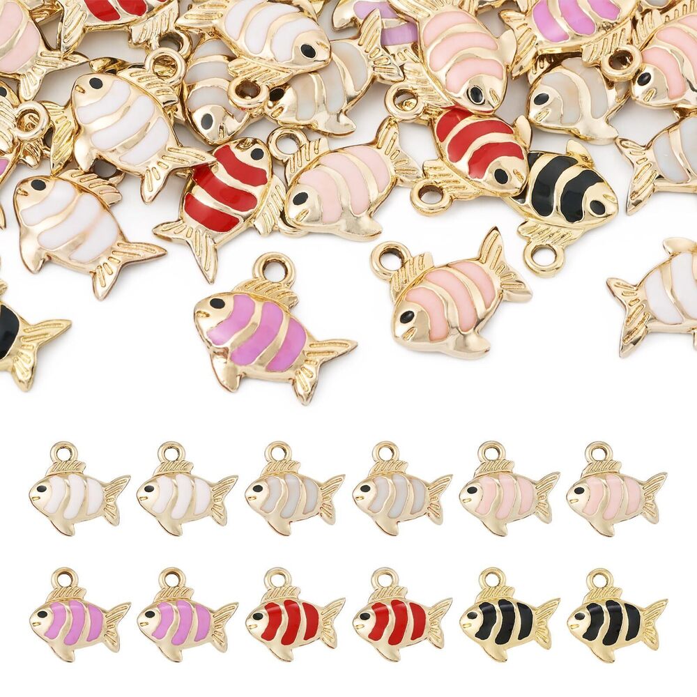 8034 36Pcs Alloy Fish Charms Pendants Cute Fish Enamel Charms 6 Colors Mini